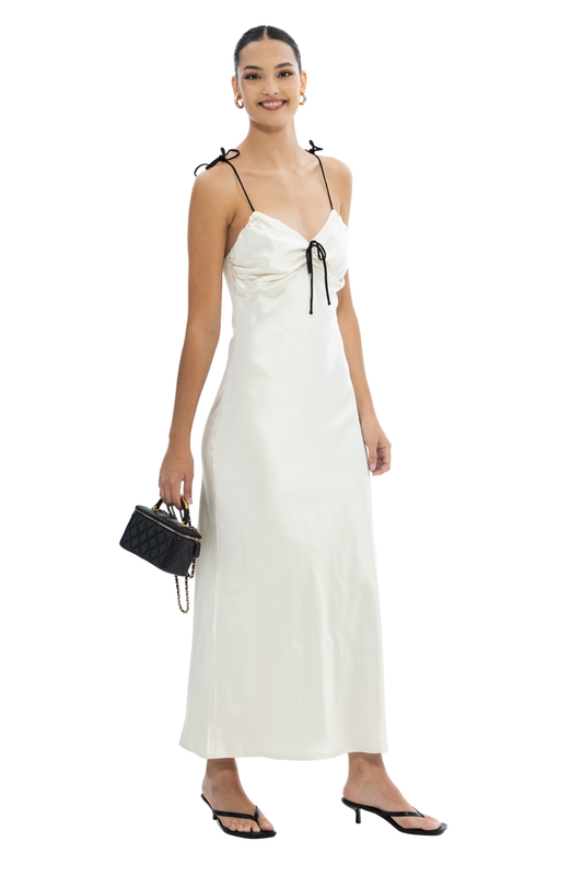 satin tie shoulder maxi dress