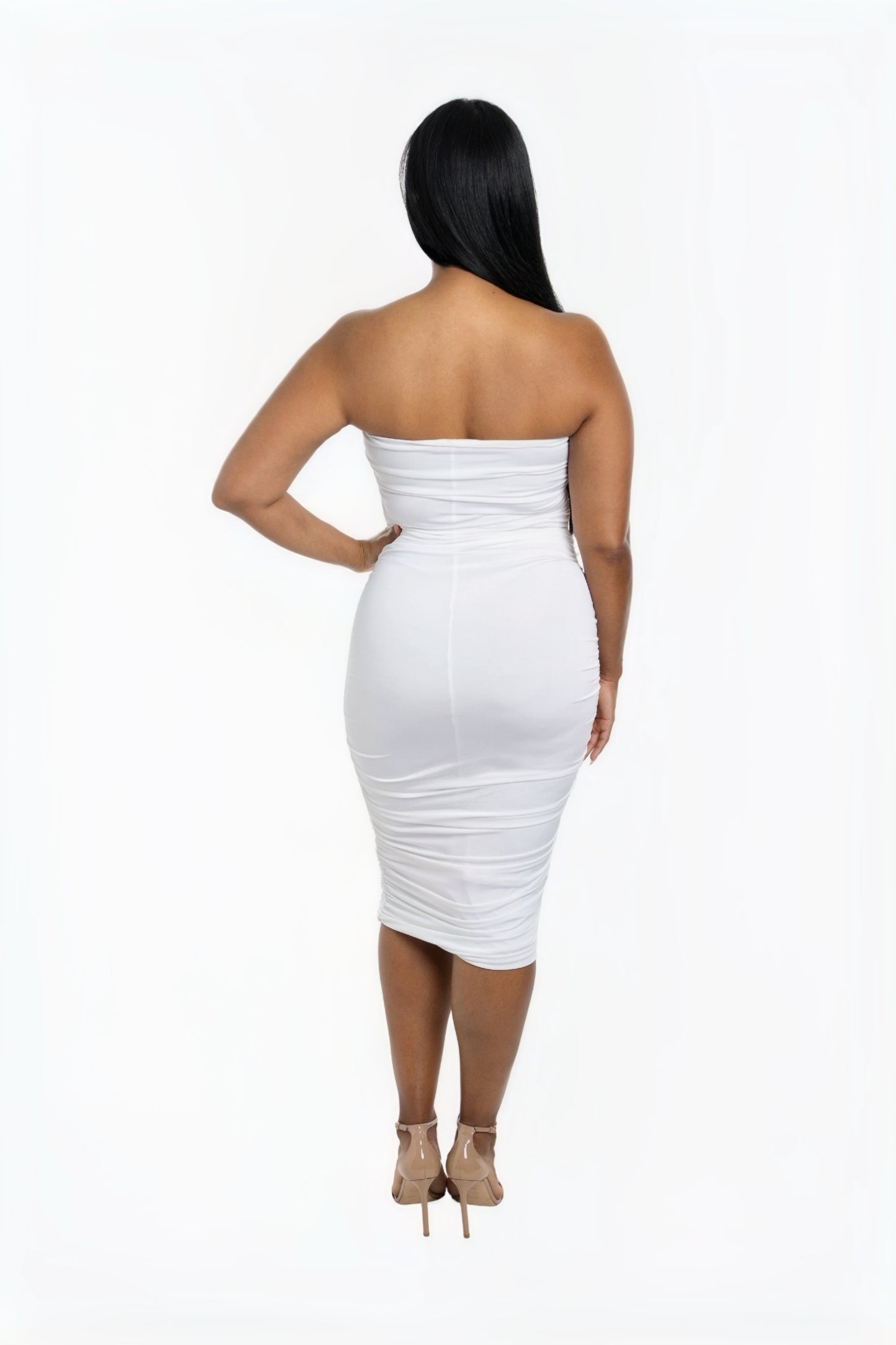 ruched midi dress