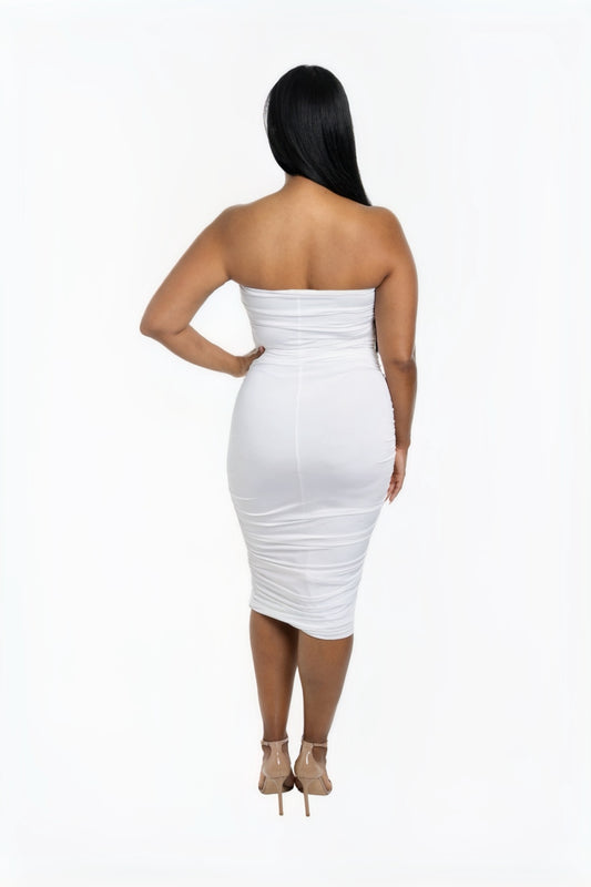 ruched midi dress