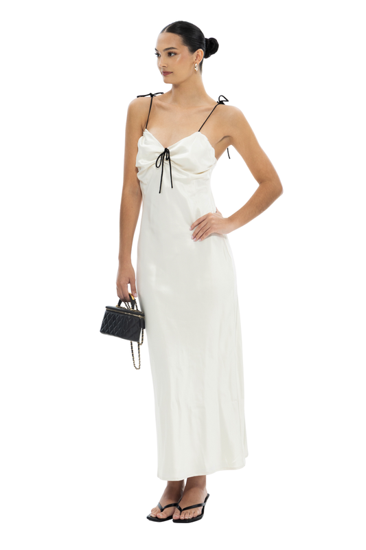 satin tie shoulder maxi dress