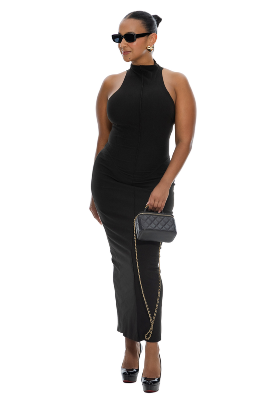 mock neck maxi dress